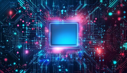 Obraz premium Futuristic Digital Circuit Background with Colorful Neon Lights and Abstract Patterns for Technology Concepts
