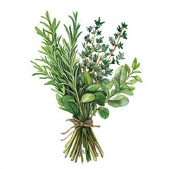 illustration with rosemary, thyme, herbs shows freshness