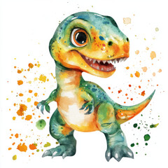 Fototapeta premium Watercolor Cartoon Dinosaur on White background 