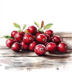 Cranberry on wood feels fresh and vibrant with its ruby red color