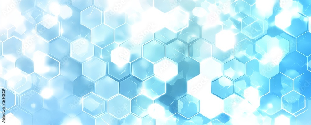 Poster abstract blue bokeh background with hexagon shapes and soft light effects for creative design purpos