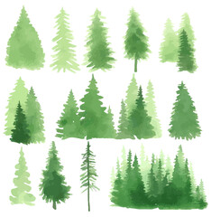 Obraz premium Vector illustration of an architectural north simple tree for landscape design in a watercolor style 
