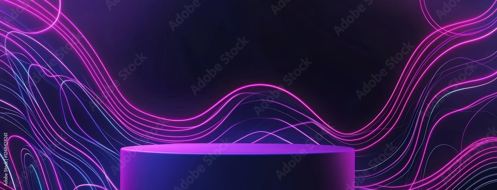 Aufkleber vibrant abstract background with curved light trails and a round display platform for creative prese
