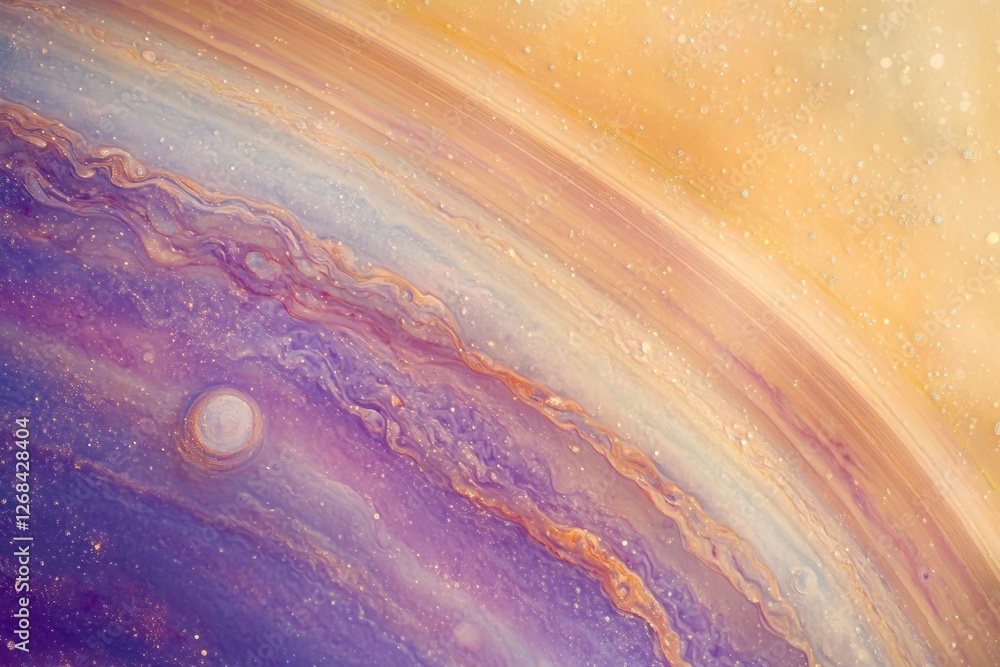 Aufkleber colorful depiction of a gas giant planet with swirling clouds and distant moons in a cosmic setting.