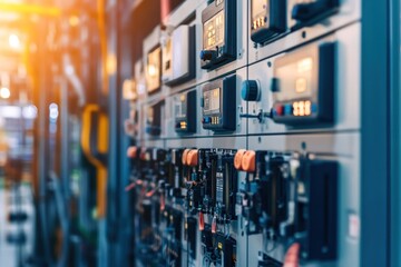 Industrial Control Panel: A Close-Up View of Complex Electrical Equipment
