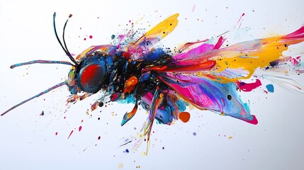 Abstract colorful bee painting, vibrant, dynamic, artistic insect.