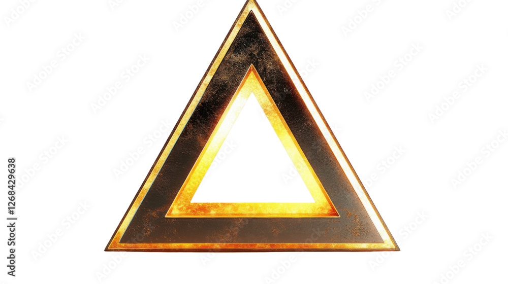 Poster glowing golden triangle frame with transparent background illuminating design