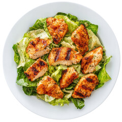 Fototapeta premium Grilled Chicken Strips Served on a Bed of Fresh Romaine Lettuce, Creating a Healthy and Delicious Salad Dish Ideal for Any Meal