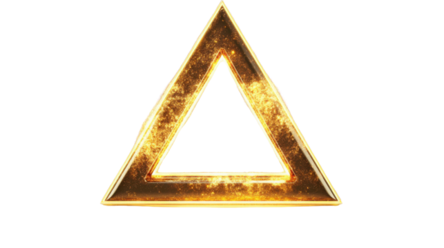 Golden triangle frame shining on transparent background