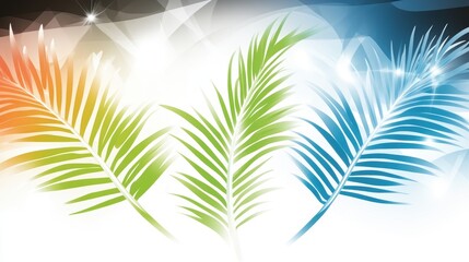 Abstract design featuring colorful palm leaves against a light background.