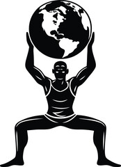 Muscular man holding a large globe premium quality silhouette and line art vector illustration design