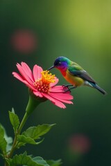 Fototapeta premium Sunbird sipping nectar from Rak Lake Prop flower, propflower, bloomingflowers, sunbirds