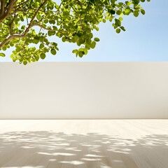 Obraz premium Sunlight Dappled on White Wall and Green Tree Branches