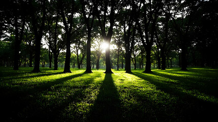 Obraz premium Sunlight Streaming Through a Forest of Trees