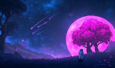 Fototapeta premium A dreamy intergalactic landscape showcasing a vibrant pink theme, perfect for imaginative and cosmic visuals.