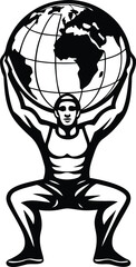 Muscular man holding a large globe premium quality silhouette and line art vector illustration design