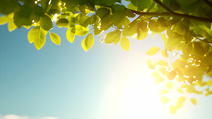 Obraz premium Sunlight Through Green Leaves Against a Blue Sky
