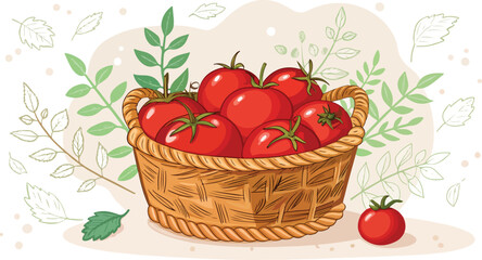 Tomatoes in basket vector design, Red Tomato Illustration vector design
