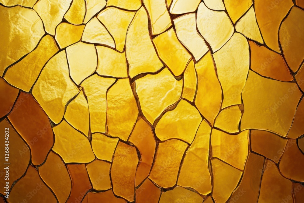 Poster abstract golden mosaic pattern with irregular shapes and dark borders