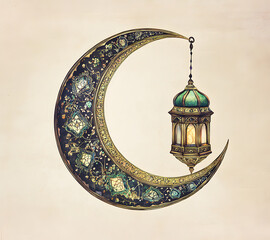 Islamic Crescent and Lantern: A Symbol of Ramadan and Spiritual Light