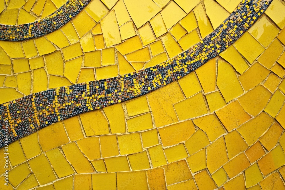 Poster fragmented yellow ceramic tiles with mosaic border create pattern