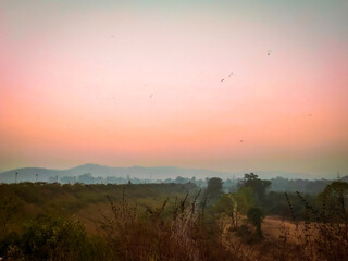 Serene Sunset over Misty Hills Landscape in Patratu, Jharkhand, 
