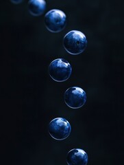 Naklejka premium Blueberries on a black background, reflection photography, full HD, high resolution.