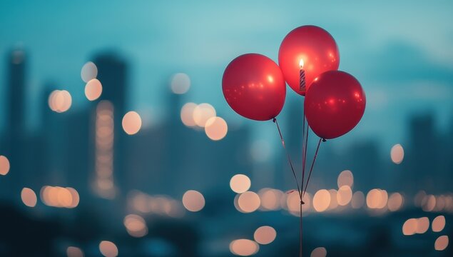 Birthday Balloons Cityscape Night