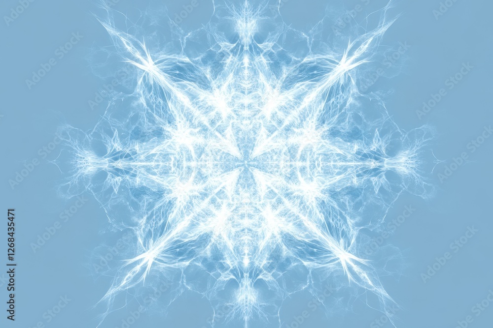Poster a symmetrical white and blue fractal snowflake design image