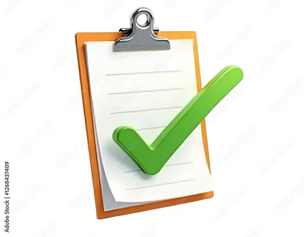 Fototapete checklist completed: a 3d render of a clipboard with a green checkmark, symbolizing task completion 