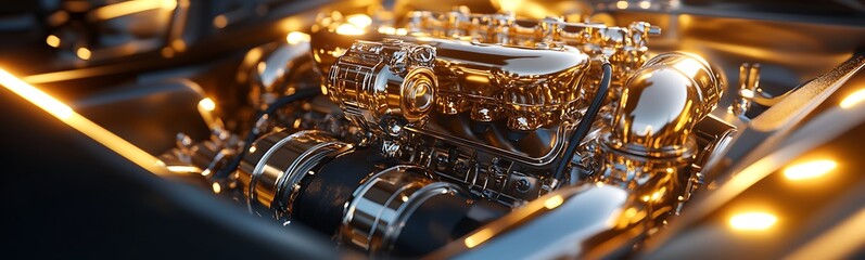 Fototapeta premium A detailed macro shot of a luxury car's engine bay showcasing intricate design and engineering.