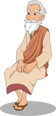 Indian village old man front three quarter sitting pose cartoon character design for cartoon animated story