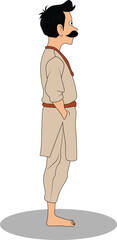 Indian village man side pose cartoon character design for cartoon animated story