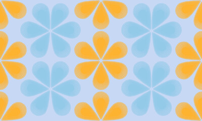 a fabric pattern composed water color brush geometric of light blue and yellow flower with light purple background designs
