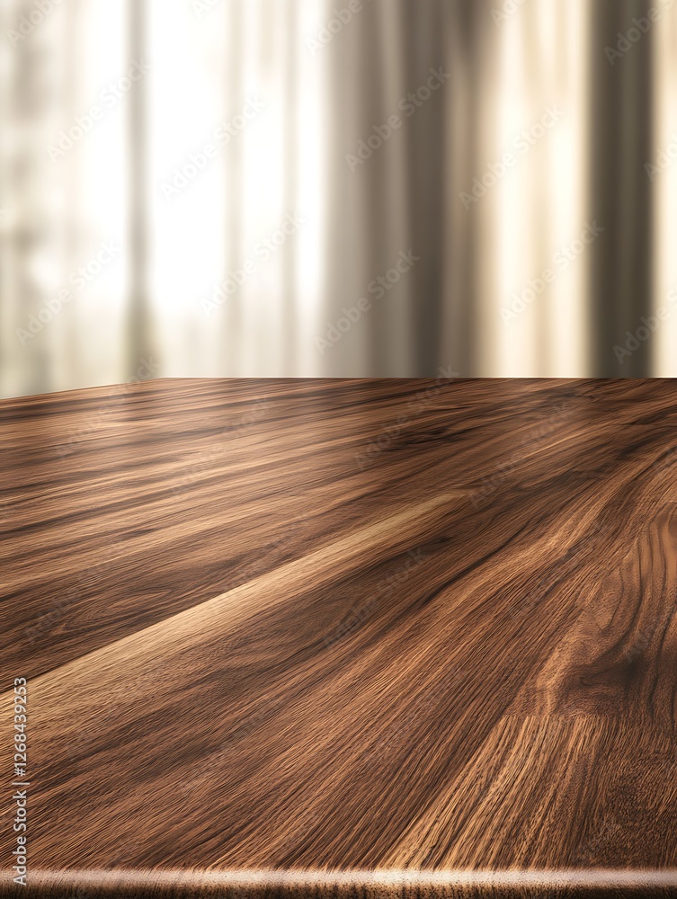 Poster A sharp-focused image of a dark walnut wood table showcasing its elegant design and texture.