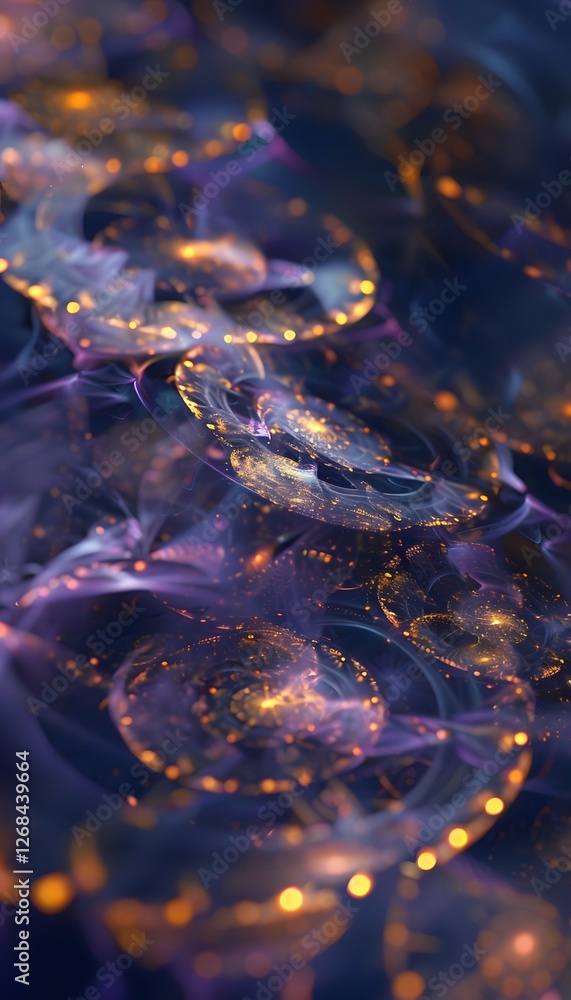Aufkleber An abstract representation of time, with endless golden clocks floating in a misty void of soft blue and purple light