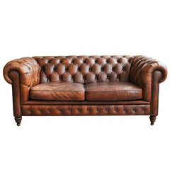 Brown Leather Chesterfield Sofa Luxury, Vintage, Classic, Elegant, Comfortable, Buttoned, Rolled Arm