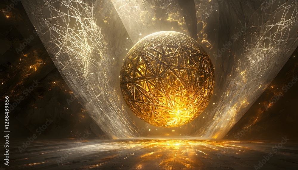 Leinwandbilder a conceptual piece showing a levitating orb of glowing gold and silver, radiating intricate patterns