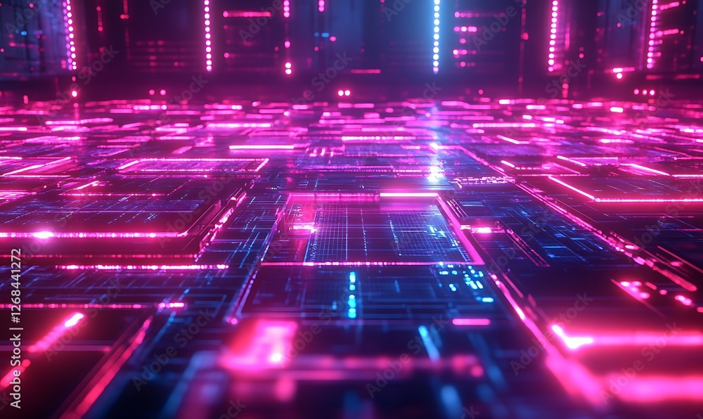 Poster A digital background featuring a cyber grid with holographic elements, ideal for tech-related visuals.