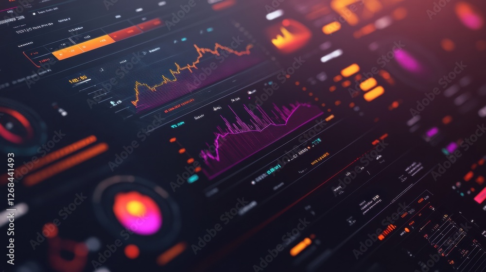 Aufkleber High tech data visualization with colorful graphs and charts showing real time analytics in a modern interface. Generative AI