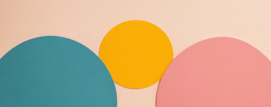 Pastel Minimalist Circles in Blue, Yellow, and Pink on Peach Background in Diagonal Composition