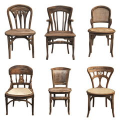 Six Antique Wooden Chairs Rustic, Vintage, Weathered Styles