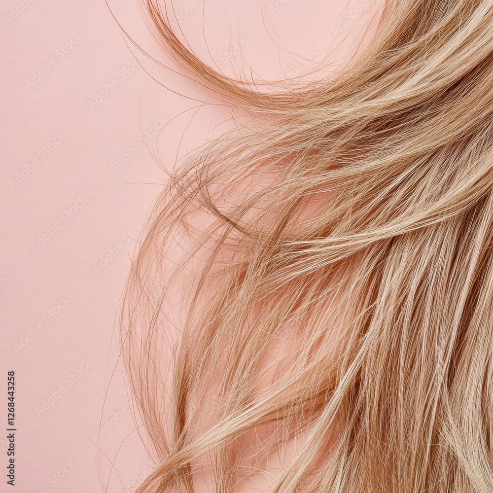 Fototapete frayed hair tips with split ends on a soft pink background creating a blank space for text and desig
