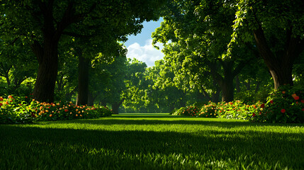 Obraz premium Sunlit Forest Path with Lush Greenery