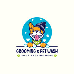 pet wash grooming logo, simple modern grooming salons, veterinarian clinics, pet supply stores logo concept