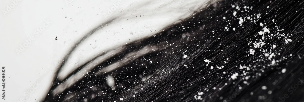 Poster close up view of dandruff flakes on dark hair strands with clear text space for informative use. gen