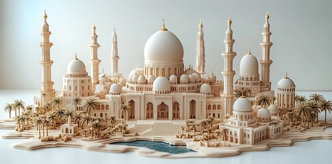Obraz premium 3d modern Islamic holiday background. Muslim Holy Month Ramadan Kareem