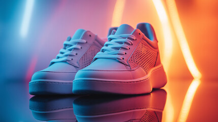 Close-up of stylish sneakers, modern sports shoes with a concise design