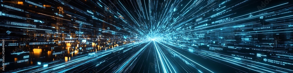 Aufkleber abstract digital data stream highway flowing towards light