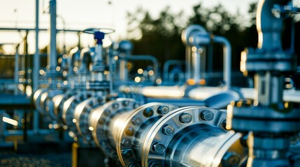 Fototapeta premium Gas pipes for the oil industry. A clean pipeline for renewable energy production. pipeline for gas or oil, pure hydrogen gas for the production of environmentally friendly electricity.